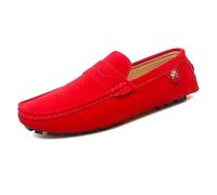 Ninepointninetynine Mocassini da uomo punta rotonda in pelle scamosciata Vamp Penny Driving mocassini comodi flessibili tacco piatto moda casual slip on, Rosso, 39 2/3 EU