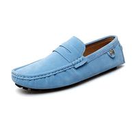 Ninepointninetynine Mocassini da uomo punta rotonda in pelle scamosciata Vamp Penny Driving mocassini comodi flessibili tacco piatto moda casual slip on, Azzurro, 39 2/3 EU