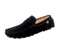 Ninepointninetynine Mocassini da uomo punta rotonda in pelle scamosciata Vamp Penny Driving mocassini comodi flessibili tacco piatto moda casual slip on, Nero , 39 EU
