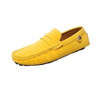 Ninepointninetynine Mocassini da uomo punta rotonda in pelle scamosciata Vamp Penny Driving mocassini comodi flessibili tacco piatto moda casual slip on, Giallo, 42 1/3 EU