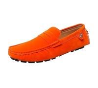 Ninepointninetynine Mocassini da uomo punta rotonda in pelle scamosciata Vamp Penny Driving mocassini comodi flessibili tacco piatto moda casual slip on, Arancione, 42 1/3 EU