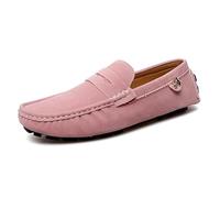 Ninepointninetynine Mocassini da uomo punta rotonda in pelle scamosciata Vamp Penny Driving mocassini comodi flessibili tacco piatto moda casual slip on, rosa, 43.5 EU