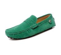 Ninepointninetynine Mocassini da uomo punta rotonda in pelle scamosciata Vamp Penny Driving mocassini comodi flessibili tacco piatto moda casual slip on, Verde, 44 EU