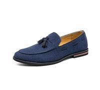 Ninepointninetynine Mocassini da Uomo Punta Tonda Tomaia in Pelle Scamosciata con Mocassini con Nappe Tacco Piatto Leggero e Confortevole Slip-on da Sposa (Color : Blu, Size : 41 EU)