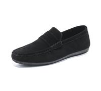 Ninepointninetynine Mocassini da uomo scarpe punta rotonda in pelle scamosciata Vamp Penny mocassino scarpa confortevole leggero resistente classico all'aperto slip on, Nero , 42 1/3 EU