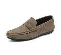 Ninepointninetynine Mocassini da uomo scarpe punta rotonda in pelle scamosciata Vamp Penny mocassino scarpa confortevole leggero resistente classico all'aperto slip on, cachi, 42 1/3 EU