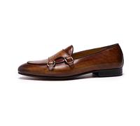 Ninepointninetynine Mocassini for Uomo Punta a Punta Mocassino con Doppia Fibbia in Vera Pelle Flessibile Antiscivolo Antiscivolo Slip-on da Passeggio (Color : Marrone, Size : 43 EU)