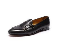 Ninepointninetynine Mocassini for Uomo Punta a Punta Mocassino con Doppia Fibbia in Vera Pelle Flessibile Antiscivolo Antiscivolo Slip-on da Passeggio (Color : Nero, Size : 42 EU)