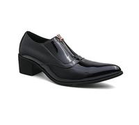 Ninepointninetynine Oxford - Scarpe eleganti da uomo, senza lacci, in pelle verniciata, con cerniera, tacco alto, suola in gomma antiscivolo, tacco a blocco, per attività all'aperto, Nero , 44 EU