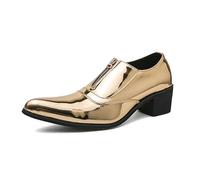 Ninepointninetynine Oxford - Scarpe eleganti da uomo, senza lacci, in pelle verniciata, con cerniera, tacco alto, suola in gomma antiscivolo, tacco a blocco, per attività all'aperto, dorato, 43.5 EU