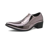 Ninepointninetynine Oxford - Scarpe eleganti da uomo, senza lacci, in pelle verniciata, con cerniera, tacco alto, suola in gomma antiscivolo, tacco a blocco, per attività all'aperto, Argento, 43.5 EU