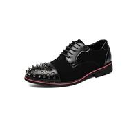 Ninepointninetynine Scarpe da uomo Oxford con lacci, punta tonda, in finta pelle, patchwork, decorazione con borchie, scarpe derby basse, antiscivolo, resistenti, tacco a blocco, matrimonio, Nero , 42