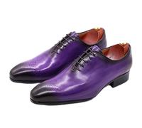 Ninepointninetynine Scarpe eleganti da uomo con lacci a punta brunita punta in pelle dipinta a mano tacco a blocco antiscivolo suola in gomma antiscivolo festa, Viola, 43.5 EU