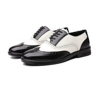 Ninepointninetynine Scarpe Eleganti da Uomo Stringate Brogue Punta ad Ala in Rilievo Scarpe Oxford in Pelle vegana Bicolore Suola in Gomma Antiscivolo Tacco Largo Antiscivolo Parte Bassa (Color : NER