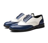 Ninepointninetynine Scarpe Eleganti da Uomo Stringate Brogue Punta ad Ala in Rilievo Scarpe Oxford in Pelle vegana Bicolore Suola in Gomma Antiscivolo Tacco Largo Antiscivolo Parte Bassa (Color : Blu