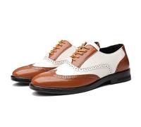Ninepointninetynine Scarpe Eleganti da Uomo Stringate Brogue Punta ad Ala in Rilievo Scarpe Oxford in Pelle vegana Bicolore Suola in Gomma Antiscivolo Tacco Largo Antiscivolo Parte Bassa (Color : Ara