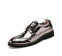Ninepointninetynine Scarpe Eleganti da Uomo Stringate Brogue Punta alare in Rilievo Scarpe Derby Lucide Pelle vegana Low Top Tacco Largo Antiscivolo Matrimonio (Color : Argento, Size : 40 EU)