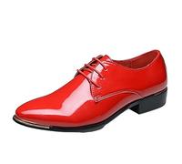 Ninepointninetynine Scarpe Eleganti da Uomo Stringate Scarpe Derby in Pelle Verniciata con Punta Liscia Lucida Tacco Largo Suola in Gomma Low Top Business (Color : Rosso, Size : 44 EU)
