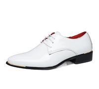 Ninepointninetynine Scarpe Eleganti da Uomo Stringate Scarpe Derby in Pelle Verniciata con Punta Liscia Lucida Tacco Largo Suola in Gomma Low Top Business (Color : Bianca, Size : 44 EU)