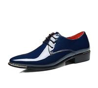Ninepointninetynine Scarpe Eleganti da Uomo Stringate Scarpe Derby in Pelle Verniciata con Punta Liscia Lucida Tacco Largo Suola in Gomma Low Top Business (Color : Blu, Size : 43 EU)