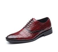 Ninepointninetynine Scarpe Eleganti Oxford da Uomo Scarpe Derby con Punta brunita Stringate Scarpe Basse in Pelle PU Suola in Gomma Antiscivolo Classico(Rosso,41 EU)