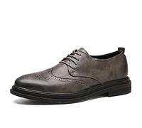 Ninepointninetynine Scarpe Eleganti Oxford da Uomo Scarpe Derby Stringate Brogue con Punta ad Ala in Rilievo Punta Tonda Pelle vegana Tacco Largo Suola in Gomma Antiscivolo Prom(Grey,38 EU)