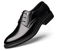 Ninepointninetynine Scarpe Formali da Uomo Scarpe Derby Stringate Punta Tonda in Ecopelle Antiscivolo Tacco Largo Antiscivolo Business(Nero,46.5 EU)