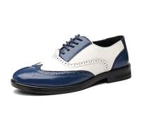 Ninepointninetynine Scarpe Formali da Uomo Stringate Brogue Punta ad Ala in Rilievo Pelle PU Oxford Bicolore Basse Antiscivolo Suola in Gomma Tacco Largo (Color : Blue White)