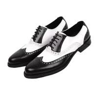 Ninepointninetynine Scarpe Formali da Uomo Stringate Brogue Punta ad Ala in Rilievo Pelle PU Oxford Bicolore Basse Antiscivolo Suola in Gomma Tacco Largo (Color: Black Whit
