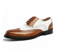 Ninepointninetynine Scarpe Formali da Uomo Stringate Brogue Punta ad Ala in Rilievo Pelle PU Oxford Bicolore Basse Antiscivolo Suola in Gomma Tacco Largo (Color : Marrone)