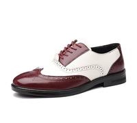 Ninepointninetynine Scarpe Formali da Uomo Stringate Brogue Punta ad Ala in Rilievo Pelle PU Scarpe Oxford Bicolore Scarpe Basse Antiscivolo Suola in Gomma Antiscivolo Tacco Largo (Color : Red White