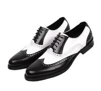 Ninepointninetynine Scarpe Formali da Uomo Stringate Brogue Punta ad Ala in Rilievo Pelle PU Scarpe Oxford Bicolore Scarpe Basse Antiscivolo Suola in Gomma Antiscivolo Tacco Largo