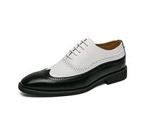 Ninepointninetynine Scarpe Formali for Uomo Stringate Bicolore Brogue Goffrato Punta alare Pelle Sintetica Antiscivolo Tacco Largo Antiscivolo Matrimonio (Color : Black White, Size : 42 EU)