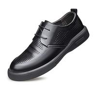 Ninepointninetynine Scarpe Formali Oxford da Uomo Scarpe Derby Traspiranti pieghettate Stringate Tacco Largo in Pelle Suola in Gomma Antiscivolo Antiscivolo Business(Black-Lace Up Perforated,43 EU)