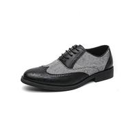 Ninepointninetynine Scarpe Oxford da Uomo Stringate Punta a Punta Brogue Punta dell'ala in Rilievo Patchwork Bicolore Tacco Largo Antiscivolo Antiscivolo Business(Color:Nero,Size:42 EU)