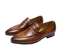 Ninepointninetynine Scarpe Smoking Loafer for Uomo Penny Loafer Punta Tonda Semplice Pelle Traspirante Tacco Piatto Resistente Leggero Walking Slip On (Color : Marrone, Size : 43 EU)