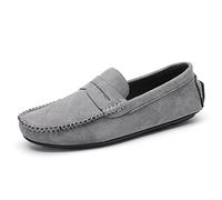 Ninepointninetynine Smoking Loafer for Men Suede Vamp Penny Mocassino Cuciture Dettagli Round Toe Flessibile Cappuccio Flat Resistente Slittamento (Color : Gray, Size : 43 EU)