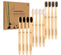 NINESPRING 12 Pezzi Spazzolino Bamboo,Spazzolino Denti Legno Biodegradabile,Spazzolini in bambù naturale al 100%,Senza BPA,Setole in Fibra di Carbone di Bambù Adatto Morbide per Adulti Bambini