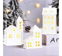 Ninesun Decorazione natalizia per il villaggio di Natale, illuminazione a LED, decorazione natalizia, casa di luce bianca, portacandele in ceramica bianca