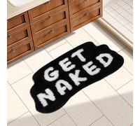 Ninesun Get Naked - Tappeto da bagno con stampa di lettere, colore nero, divertente per la decorazione dell'appartamento, morbido e assorbente, fondo antiscivolo, lavabile, 80 x 50 cm