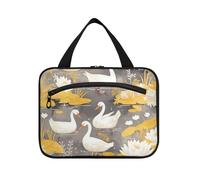 Ninfee bianche anatre foglie gialle appese grandi borse cosmetiche per le donne con gancio, borse compatte di design con cerniera per le donne viaggio palestra organizador de maquillaje para L