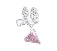 NINGAN 925 argento sterling carta aeroplano lettera d'amore perlina ciondolo ciondolo zircone lucido adatto per bracciali da donna
