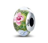 NINGAN 925 Argento Sterling smaltato perline Charm Fiore Adatto per braccialetti da donna Regali di compleanno e di Natale