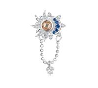 NINGAN 925 Argento Sterling Sole e Luna ciondolo lucido scintillante Zircon Bead Charm, donna Bracciale Bead regalo