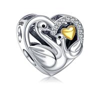NINGAN Cigno Madre e Bambino Perline Charm Bracciale in argento Sterling 925 Adatto per bracciali e collane da donna Amici, famiglia, regali di gioielli