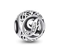 NINGAN Ciondolo in argento Sterling 925, a forma di lettera dell'alfabeto dalla A alla Z, per braccialetti e collane da donna, regalo di compleanno per amici, Misura unica, Argento sterling, cristallo