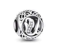 NINGAN Ciondolo in argento Sterling 925, a forma di lettera dell'alfabeto dalla A alla Z, per braccialetti e collane da donna, regalo di compleanno per amici, Misura unica, Argento sterling, Zirconia