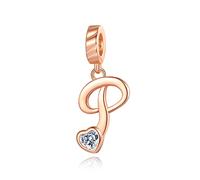 NINGAN Ciondolo Lettera dell'alfabeto Iniziale A-Z Argento Sterling 925 per Braccialetti(Lettera P)