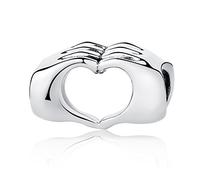 NINGAN Idea regalo per San Valentino - Ciondolo in autentico argento Sterling 925 compatibile con braccialetti e tutti i principali marchi europei con charm (Finger Gesto of Heart)