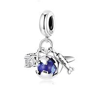 NINGAN Pendente in argento 925 Viaggi globali Aereo, macchina fotografica, ciondolo valigia Adatto per braccialetti da donna